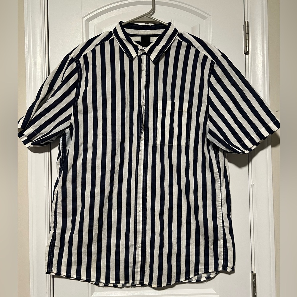 H&M Navy and White Striped Casual Shirt